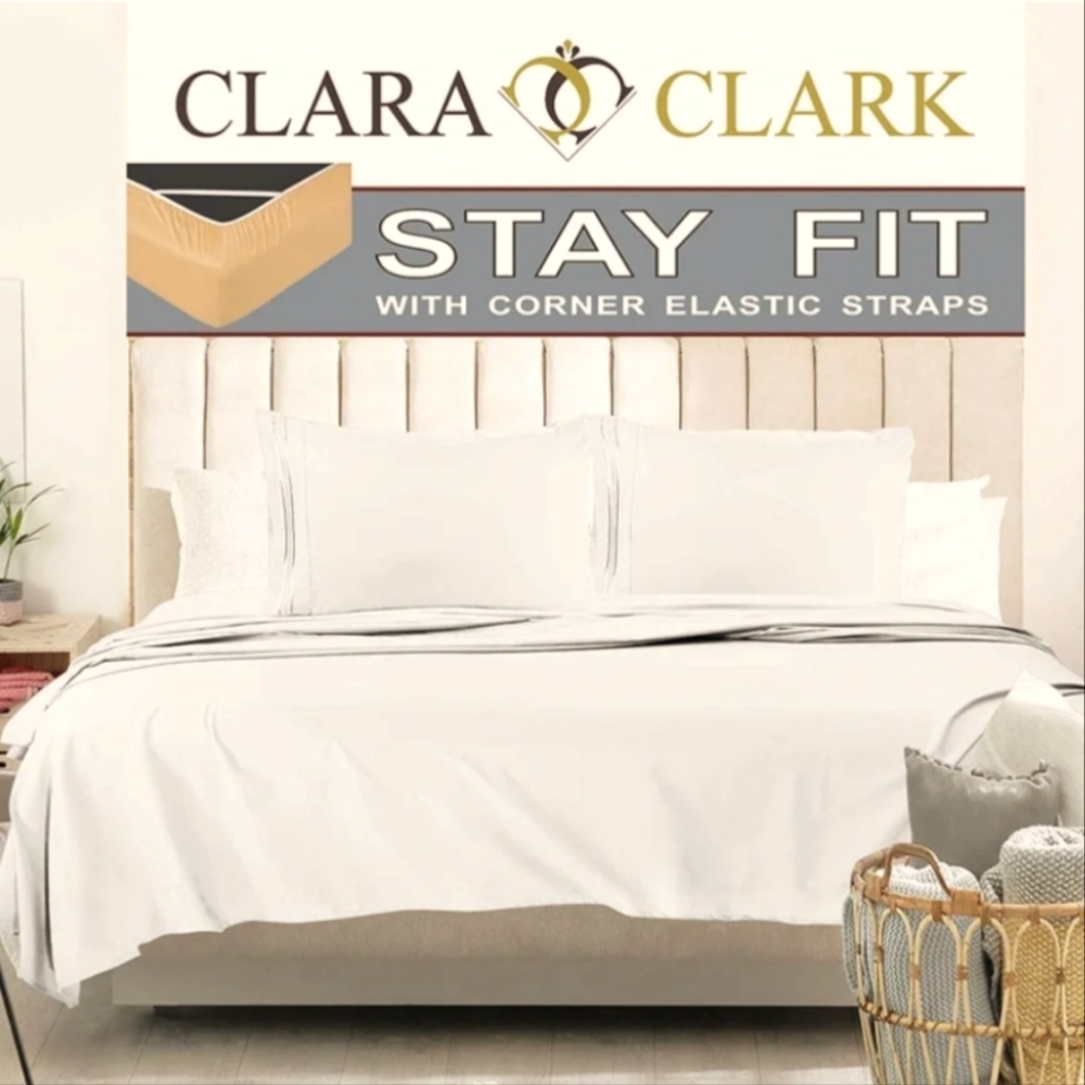 Clara Clark 1800 Series Bed Sheet Sets - Stay fit on Mattress with Elastic Strap